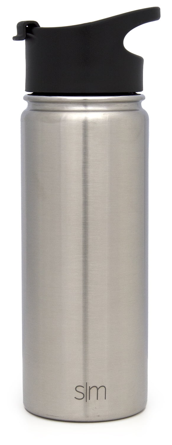 Simple Modern Summit 18 oz Silver and Black Double Wall Vacuum Insulated Stainless Steel Water Bottle with Wide Mouth and Flip-Top Lid - 285P