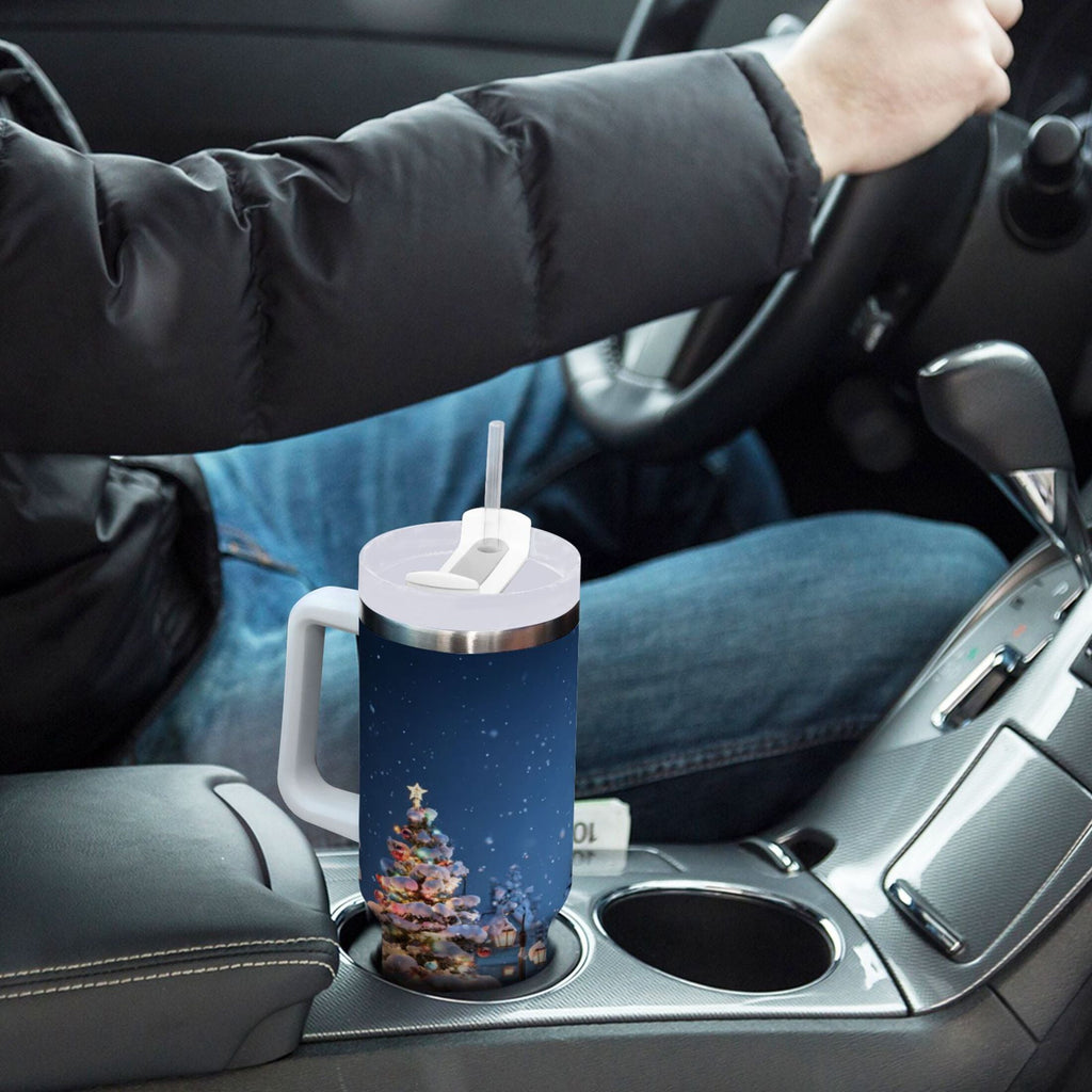 30 oz Insulated Stainless Steel Tumbler Double Wall Stainless Steel Tumbler with 2-Way Drinking Christmas Night Scene - HS7Q