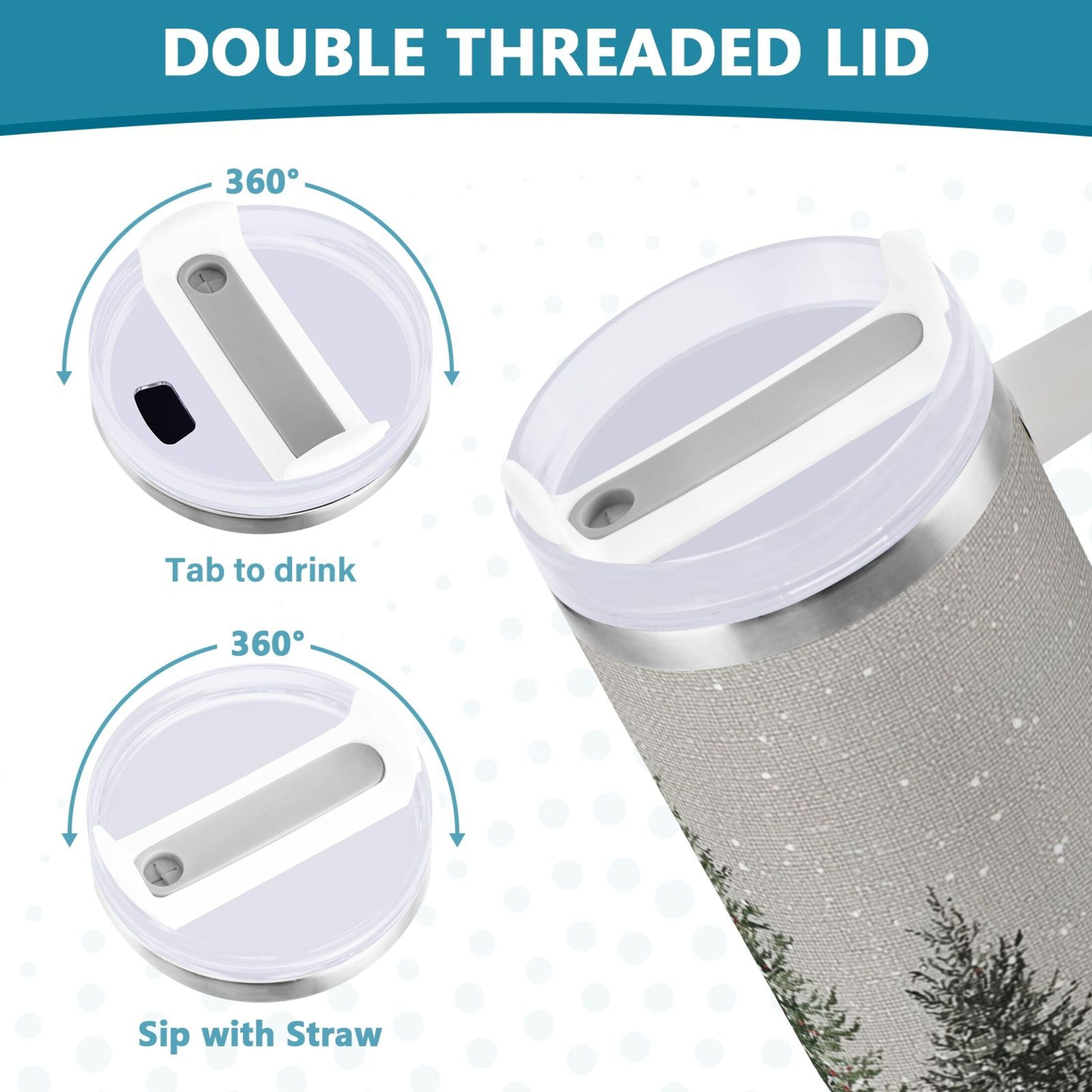 30 oz Insulated Stainless Steel Tumbler Double Wall Stainless Steel Tumbler with 2-Way Drinking Christmas Deer and Snowmen - YCM4