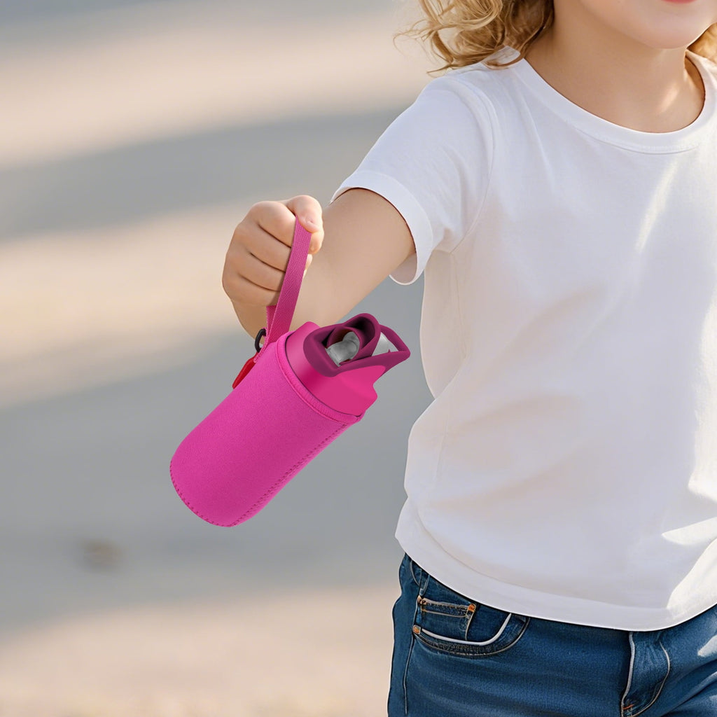 Linkidea Water Bottle Sleeve Compatible with CamelBak Eddy+ Tritan 14oz, Steel 12oz Kids Bottle, Waterbottle Holder Bag with Name Tag, Rose Red - 7RR2