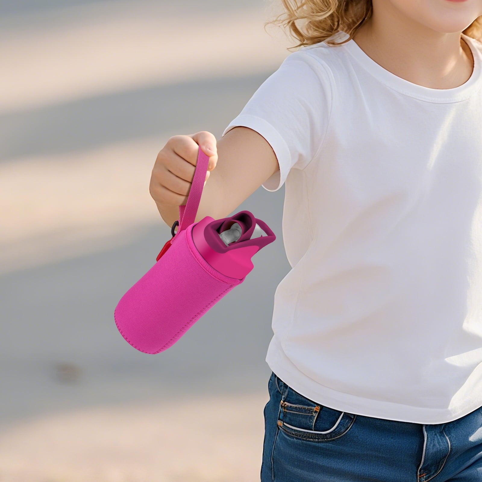 Linkidea Water Bottle Sleeve Compatible with CamelBak Eddy+ Tritan 14oz, Steel 12oz Kids Bottle, Waterbottle Holder Bag with Name Tag, Rose Red - 7RR2