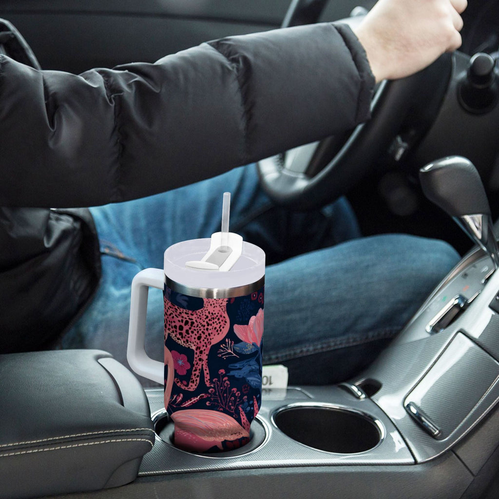 30 oz Insulated Stainless Steel Tumbler Double Wall Stainless Steel Tumbler with 2-Way Drinking Flamingos and Leopard Print - C5CH