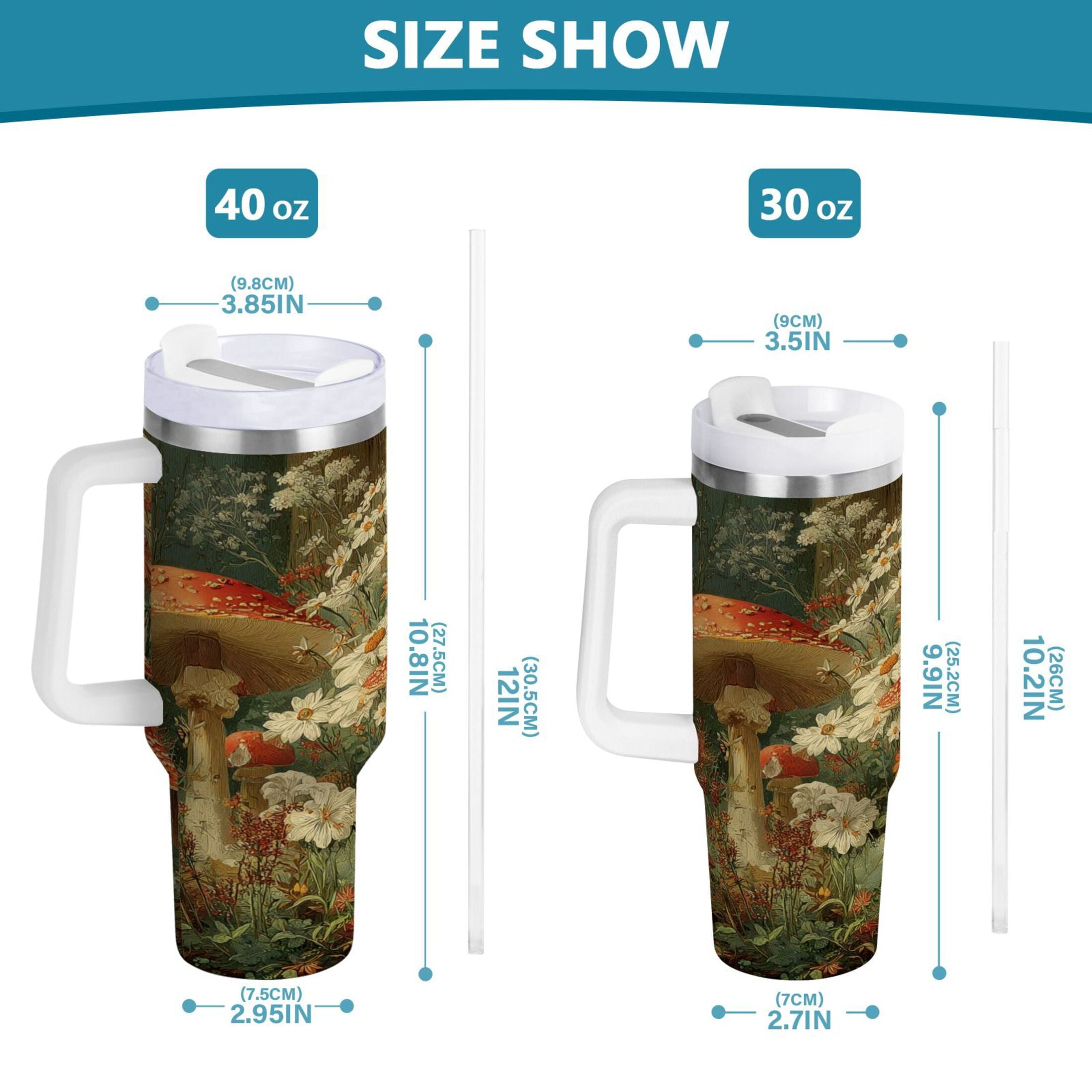 40 oz Insulated Stainless Steel Tumbler Double Wall Stainless Steel Tumbler with 2-Way Drinking Red Mushrooms - 4R5Y