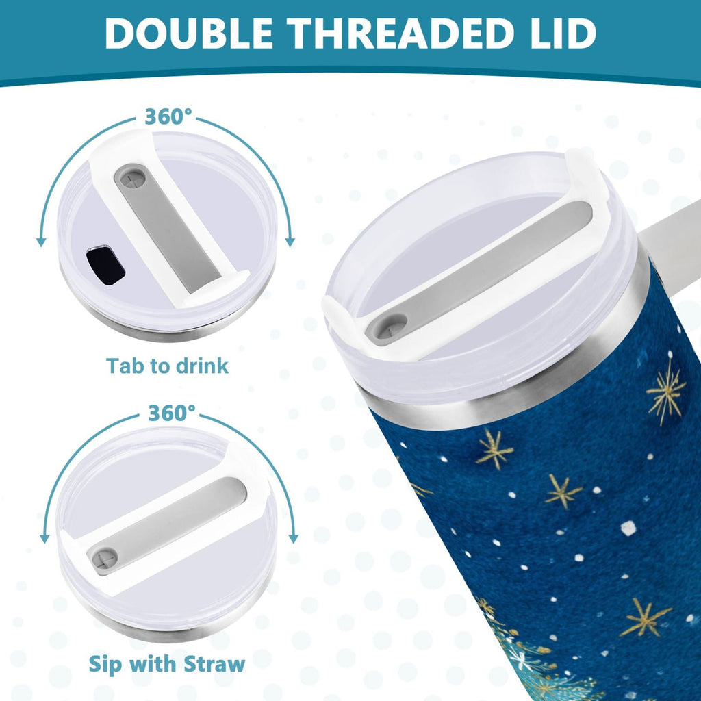 40 oz Insulated Stainless Steel Tumbler Double Wall Stainless Steel Tumbler with 2-Way Drinking Watercolor Christmas Tree - DCFT