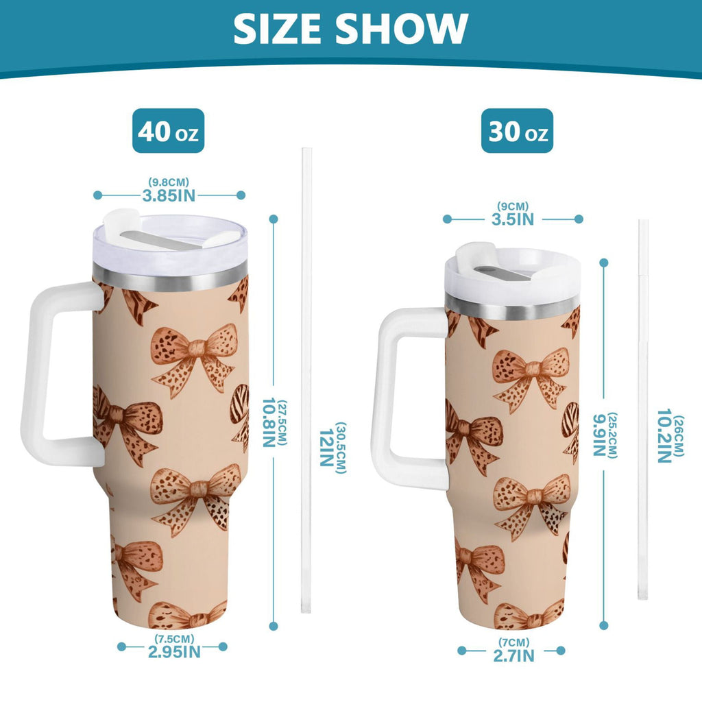 40 oz Insulated Stainless Steel Tumbler Double Wall Stainless Steel Tumbler with 2-Way Drinking Leopard Print Bow - D59H