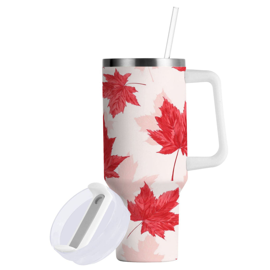 40 oz Insulated Stainless Steel Tumbler Double Wall Stainless Steel Tumbler with 2-Way Drinking Red Maple Leaves Pattern - MP6H