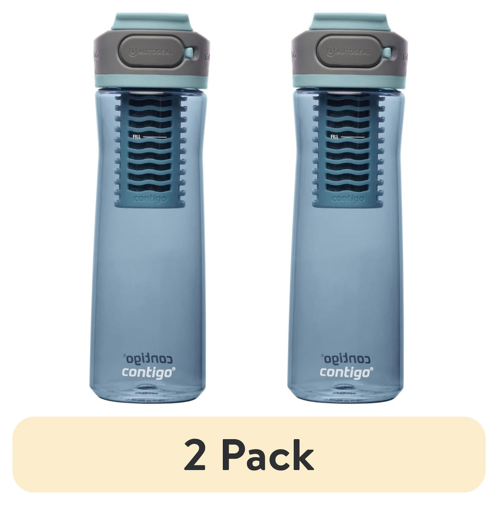 (2 pack) Contigo Clybourn Plastic FreeFlow Filter Water Bottle with AUTOSEAL Lid 24 oz., Dark Ice, with Replacable Filter - GSKW