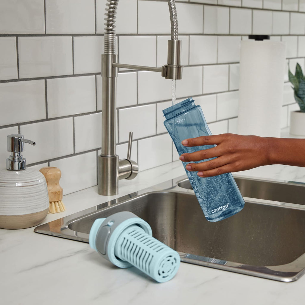 (2 pack) Contigo Clybourn Plastic FreeFlow Filter Water Bottle with AUTOSEAL Lid 24 oz., Dark Ice, with Replacable Filter - GSKW