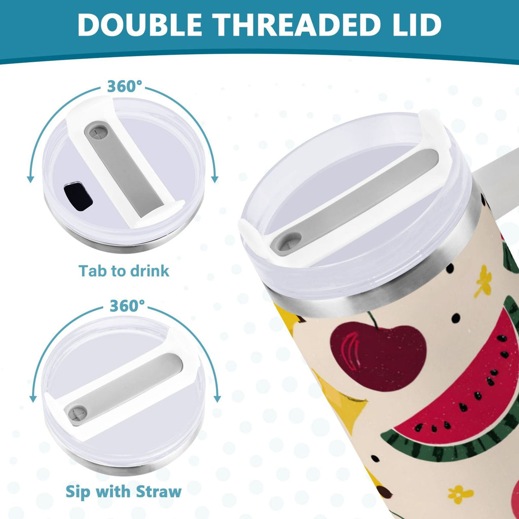 30 oz Insulated Stainless Steel Tumbler Double Wall Stainless Steel Tumbler with 2-Way Drinking Watermelon and Cherries - WK97