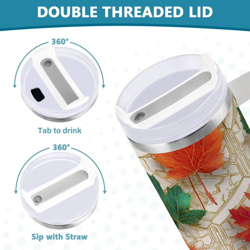 30 oz Insulated Stainless Steel Tumbler Double Wall Stainless Steel Tumbler with 2-Way Drinking Green and Red Maple Leaves - 6B8Z