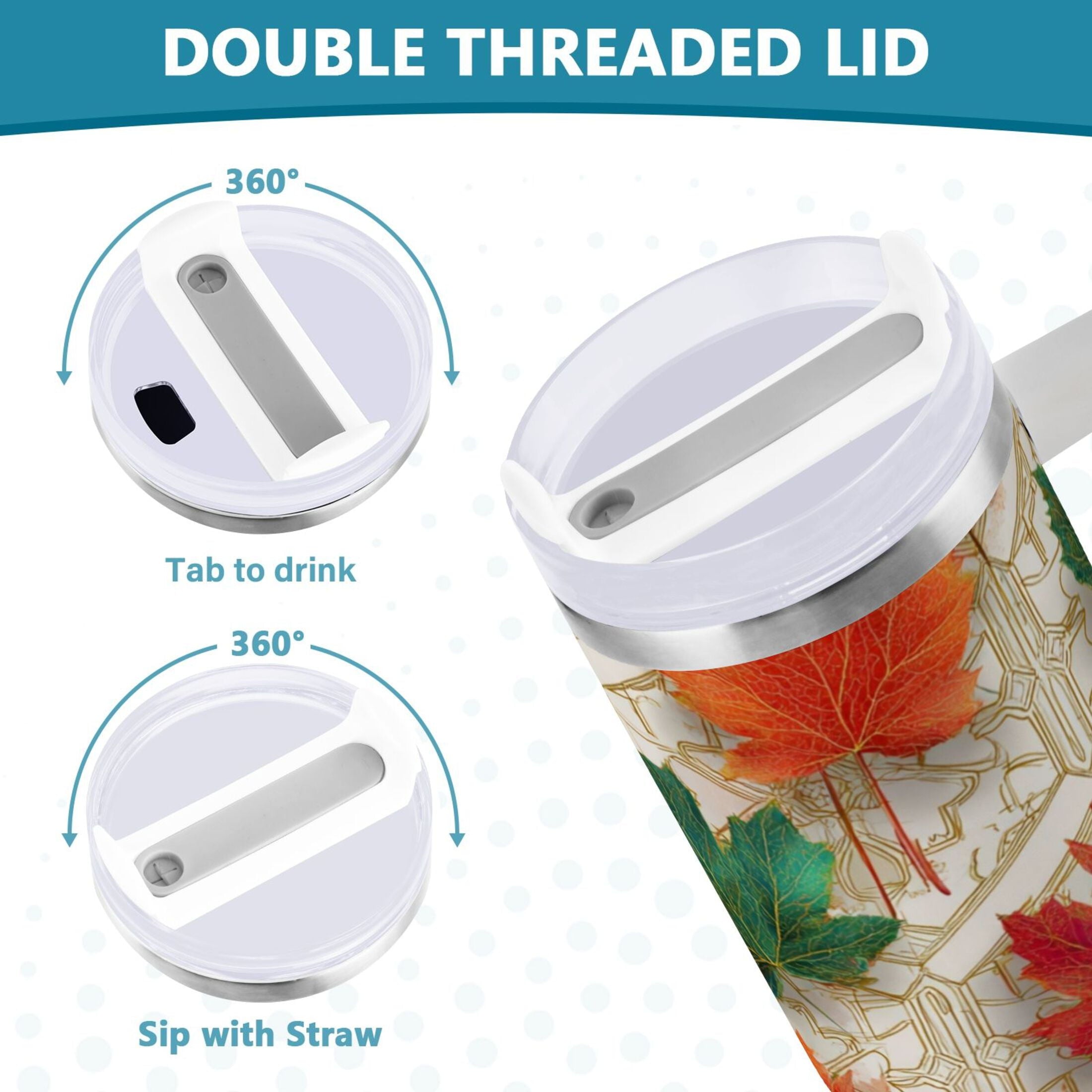 30 oz Insulated Stainless Steel Tumbler Double Wall Stainless Steel Tumbler with 2-Way Drinking Green and Red Maple Leaves - 6B8Z
