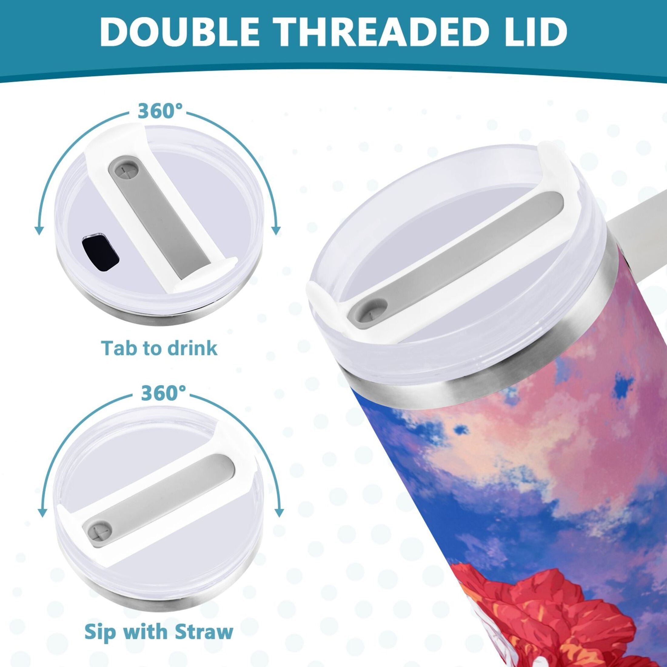30 oz Insulated Stainless Steel Tumbler Double Wall Stainless Steel Tumbler with 2-Way Drinking Rose with Flag Pattern - GGUS