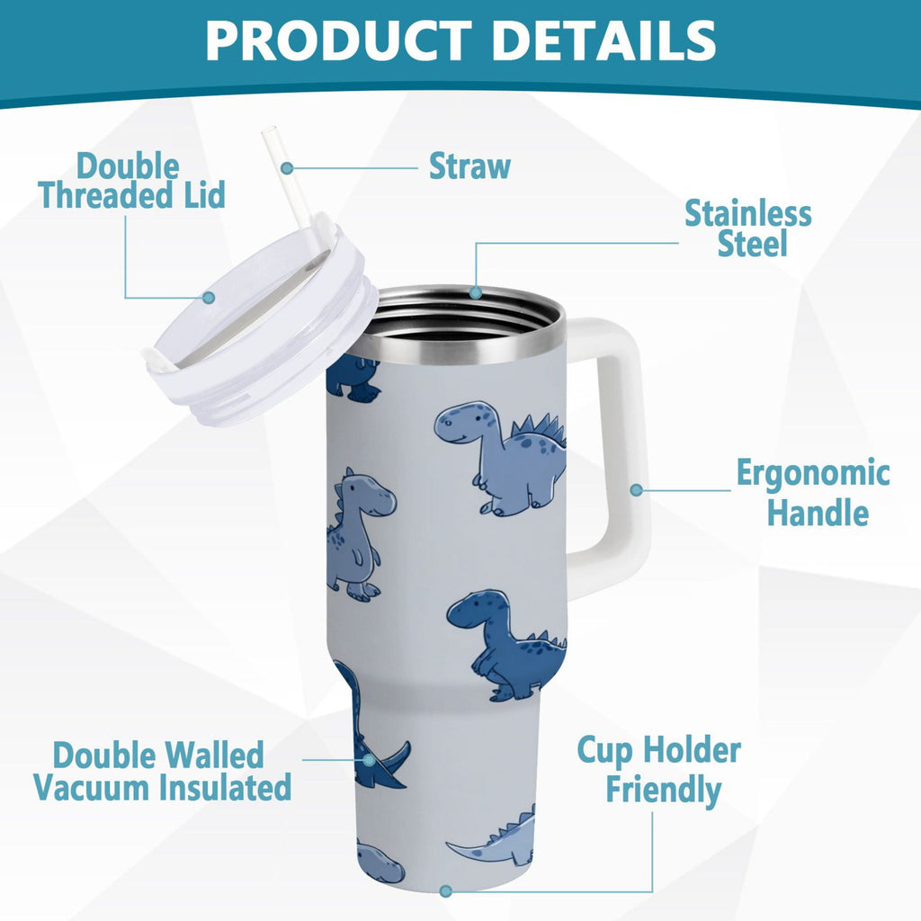 30 oz Insulated Stainless Steel Tumbler Double Wall Stainless Steel Tumbler with 2-Way Drinking Cute Blue Dinosaurs - 9QJB