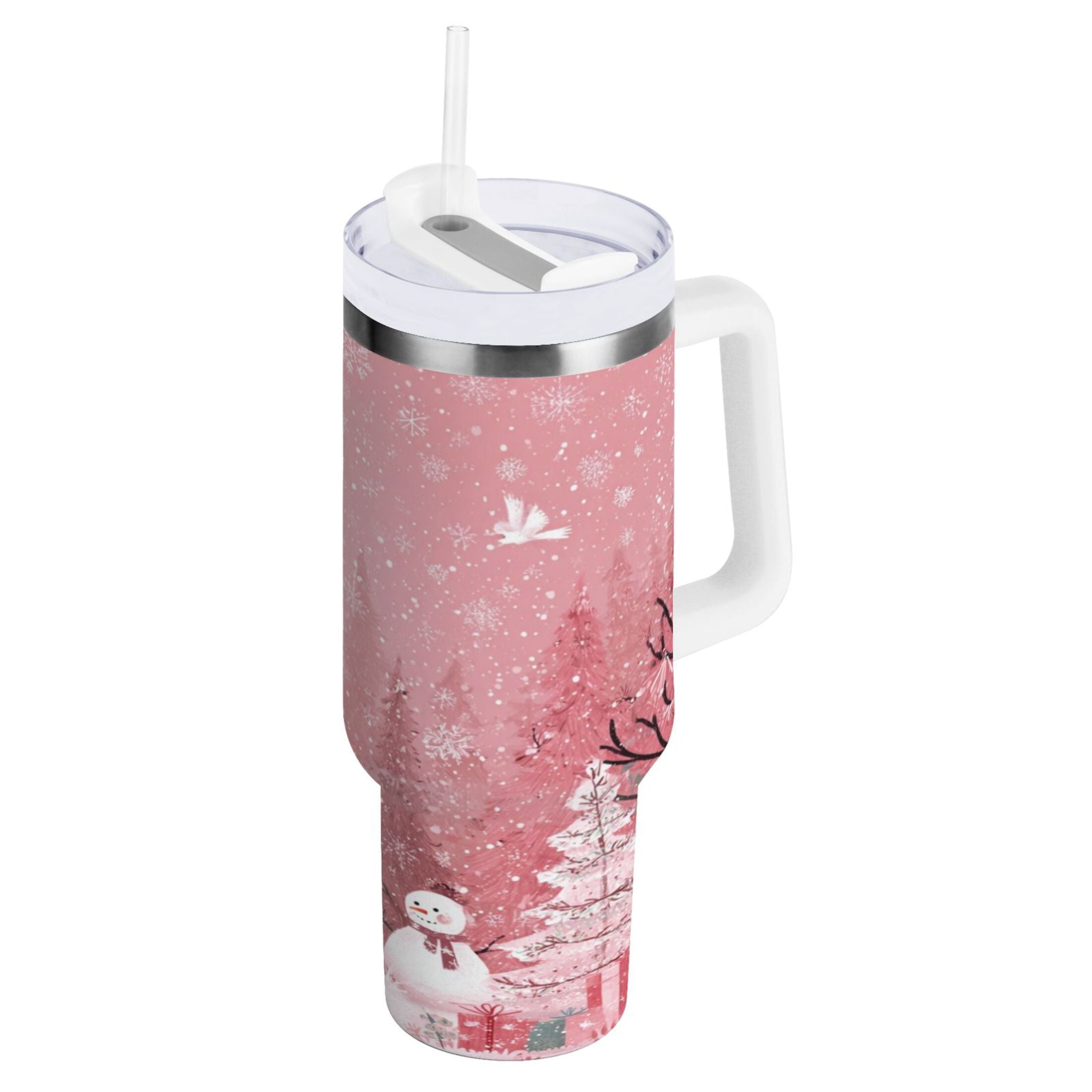 40 oz Insulated Stainless Steel Tumbler Double Wall Stainless Steel Tumbler with 2-Way Drinking Christmas Forest with Snowmen - 6ESJ