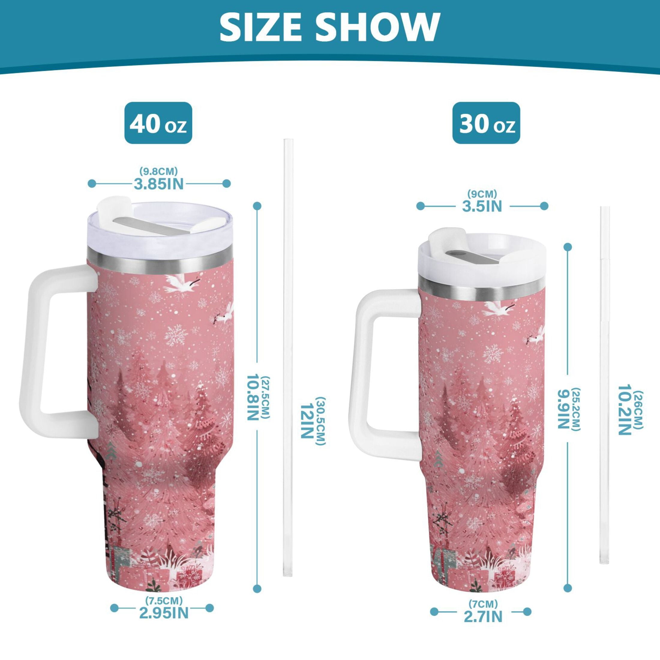40 oz Insulated Stainless Steel Tumbler Double Wall Stainless Steel Tumbler with 2-Way Drinking Christmas Forest with Snowmen - 6ESJ