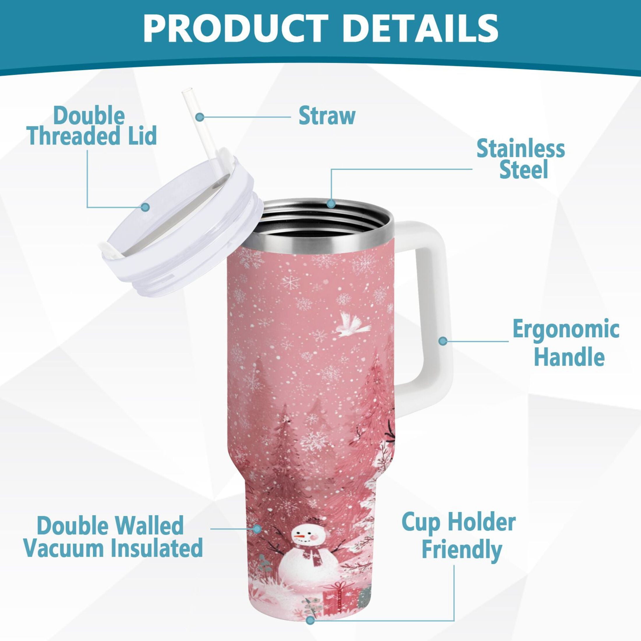 40 oz Insulated Stainless Steel Tumbler Double Wall Stainless Steel Tumbler with 2-Way Drinking Christmas Forest with Snowmen - 6ESJ