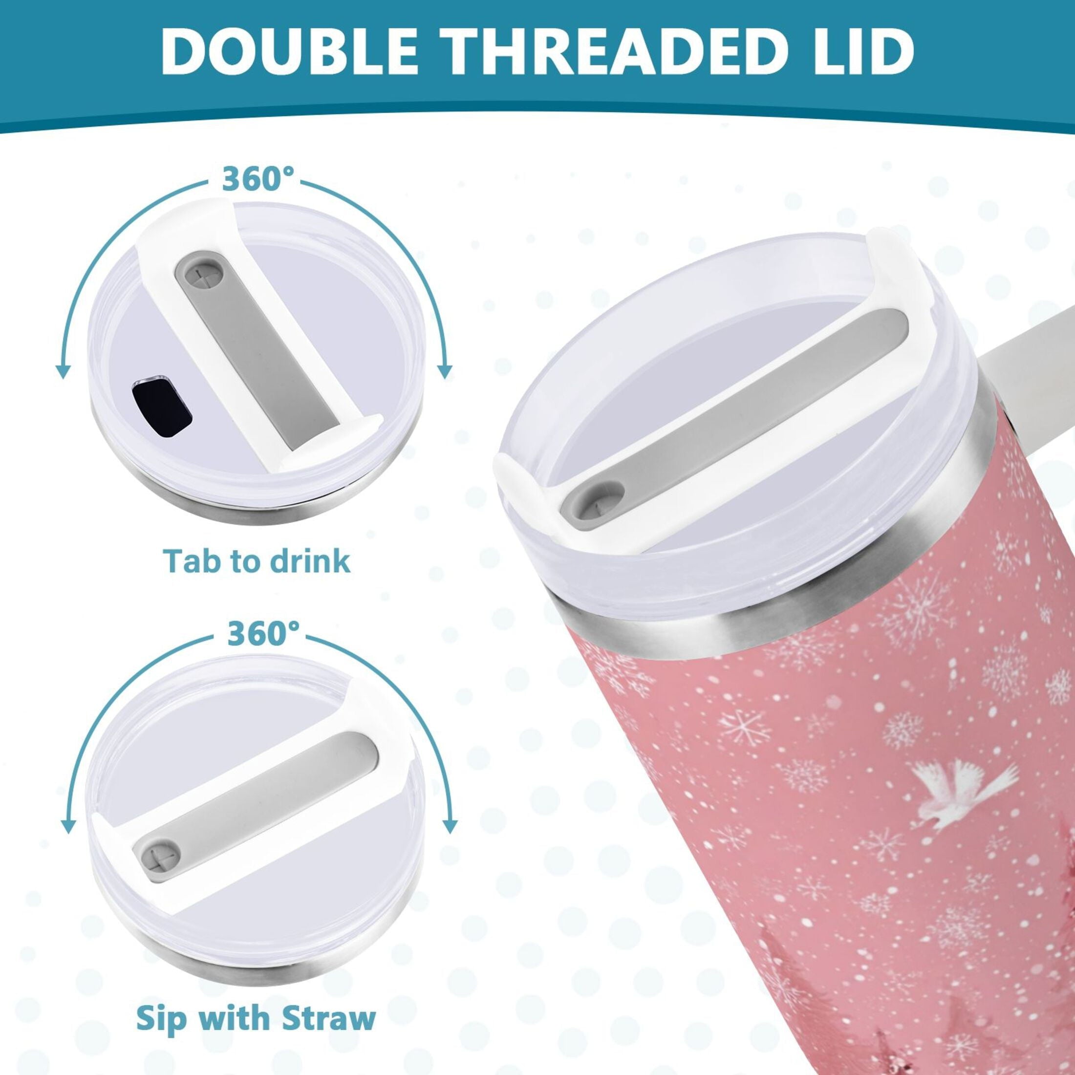 40 oz Insulated Stainless Steel Tumbler Double Wall Stainless Steel Tumbler with 2-Way Drinking Christmas Forest with Snowmen - 6ESJ