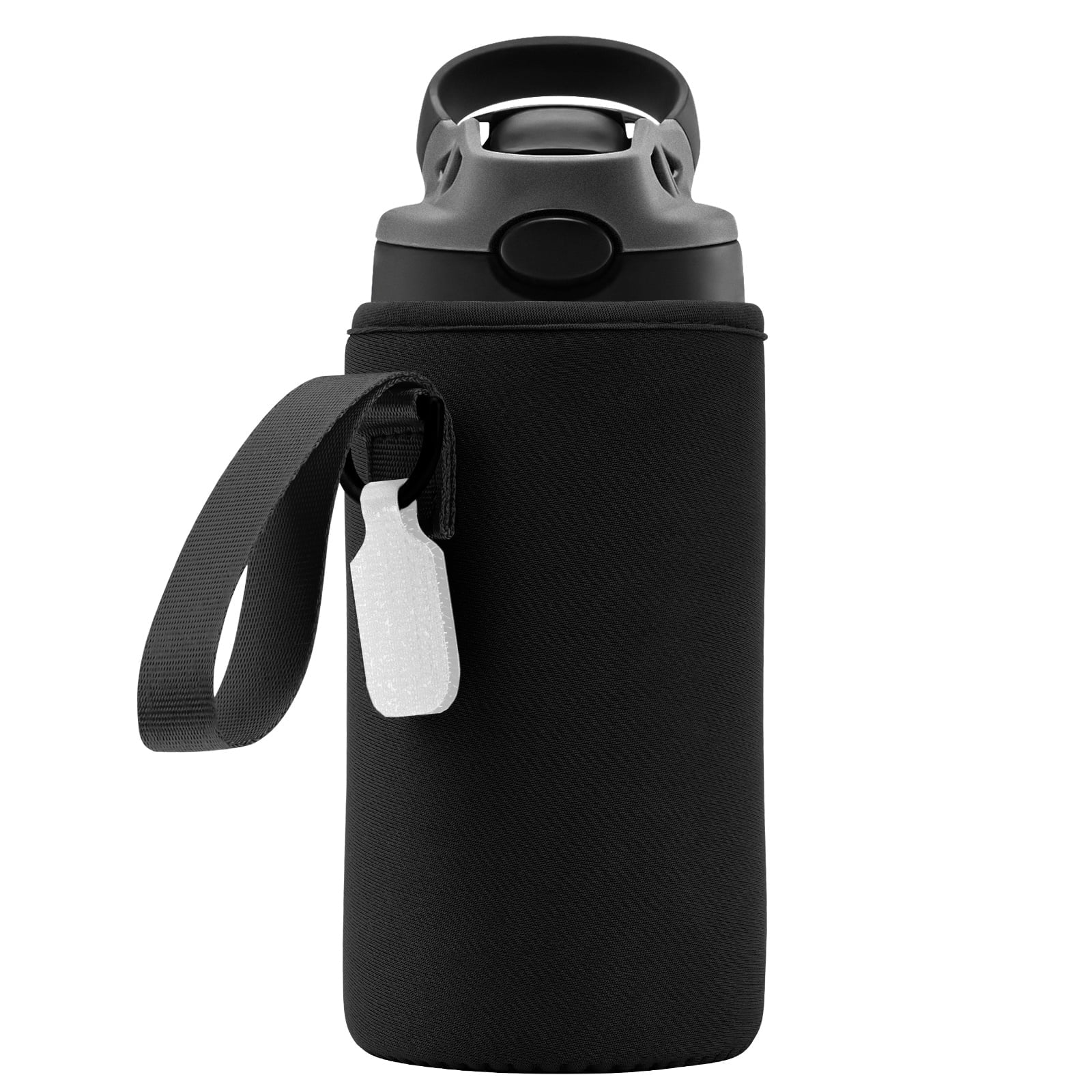 Linkidea Water Bottle Sleeve Compatible with Contigo Aubrey Tritan 14oz, Steel 13oz Kids Bottle, Waterbottle Holder Bag with Name Tag, Black - 8QAK