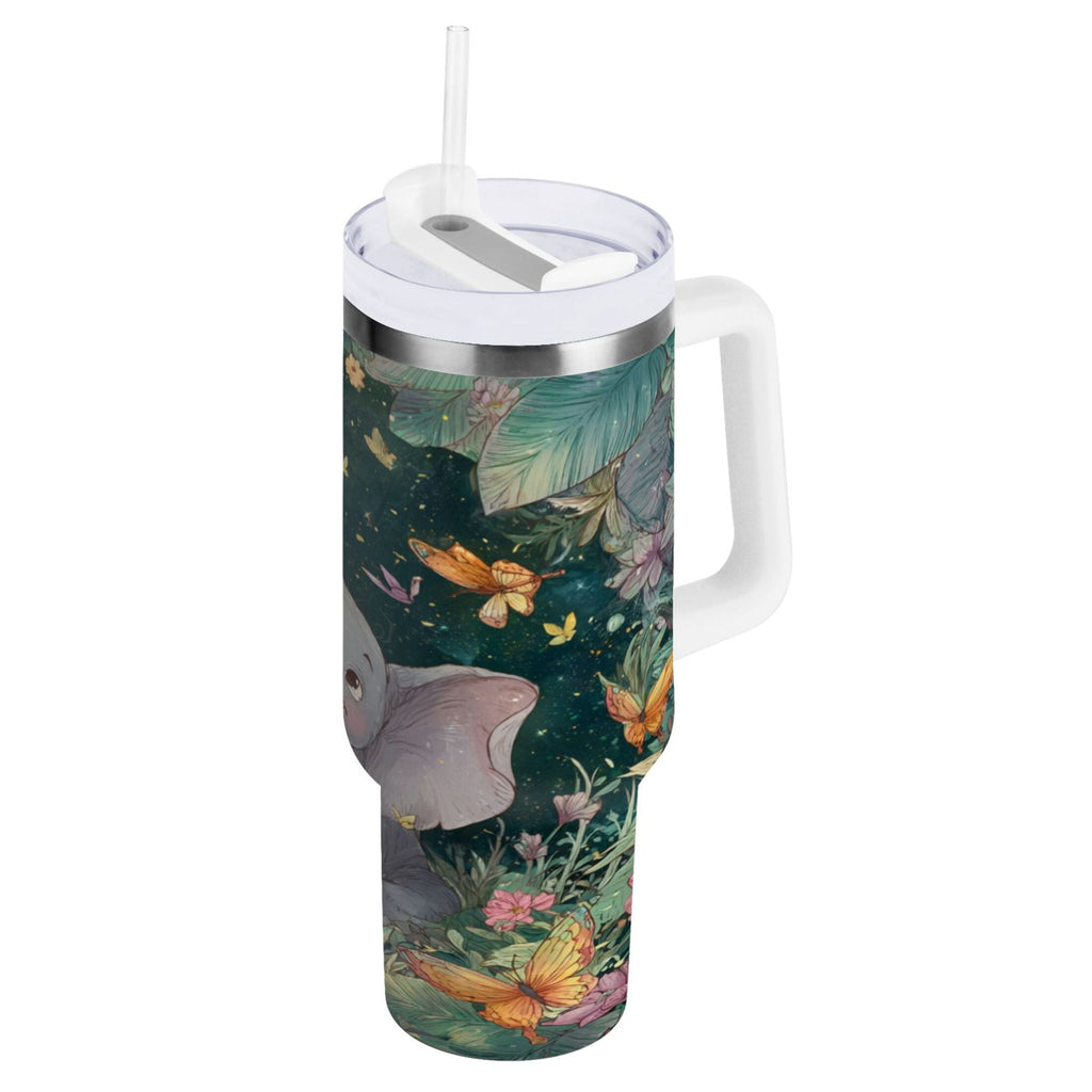 40 oz Insulated Stainless Steel Tumbler Double Wall Stainless Steel Tumbler with 2-Way Drinking Cute Elephant - 35LJ