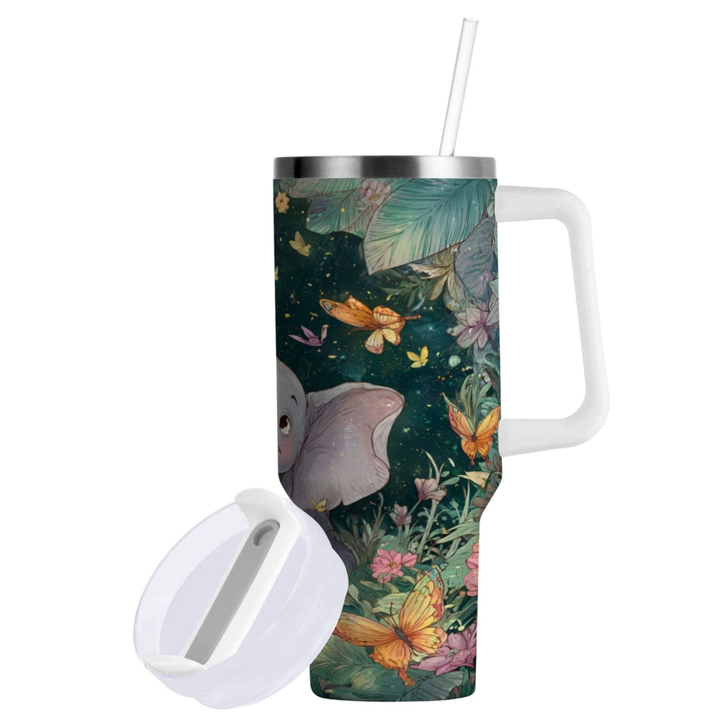 40 oz Insulated Stainless Steel Tumbler Double Wall Stainless Steel Tumbler with 2-Way Drinking Cute Elephant - 35LJ