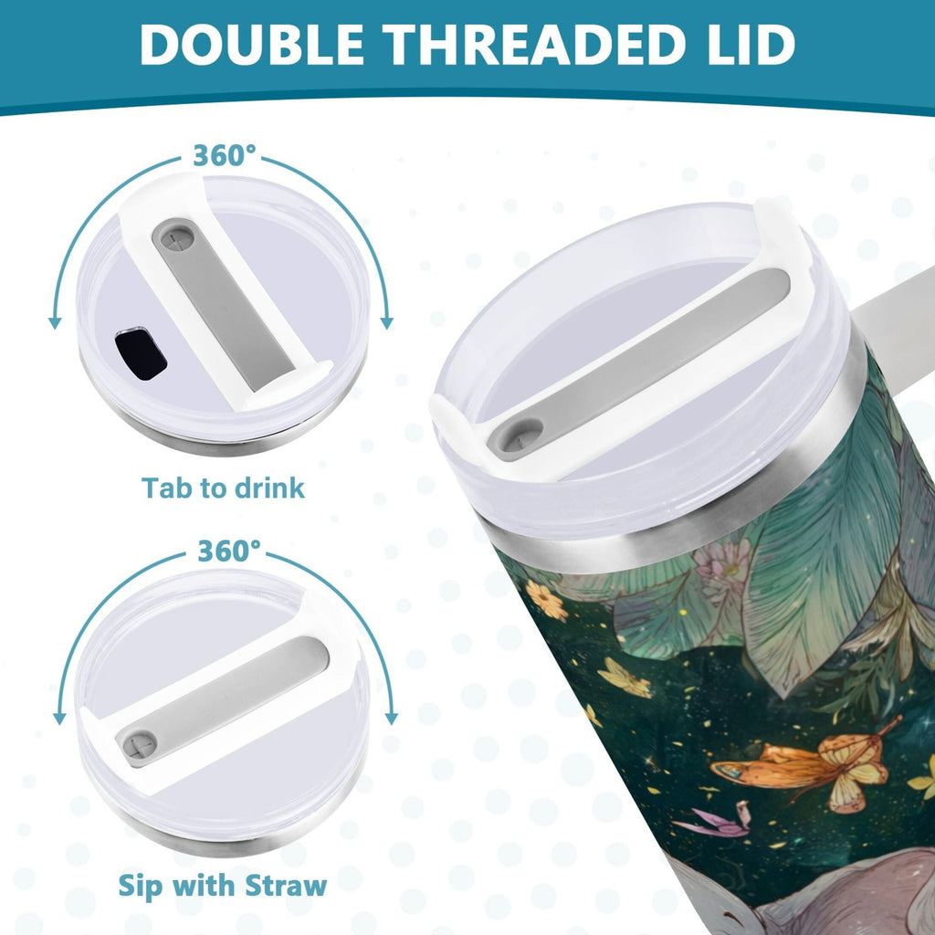 40 oz Insulated Stainless Steel Tumbler Double Wall Stainless Steel Tumbler with 2-Way Drinking Cute Elephant - 35LJ