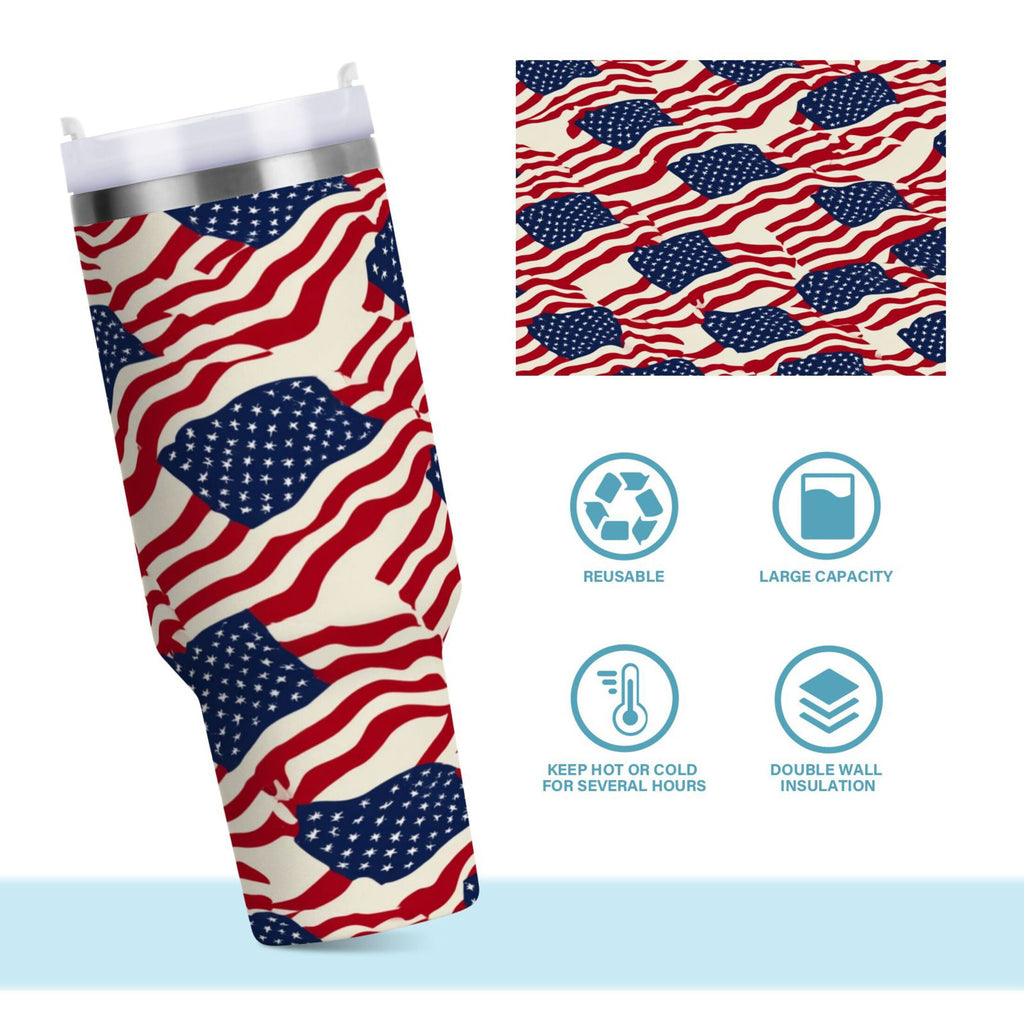 40 oz Insulated Stainless Steel Tumbler Double Wall Stainless Steel Tumbler with 2-Way Drinking Flags Abstract Design - VX3M