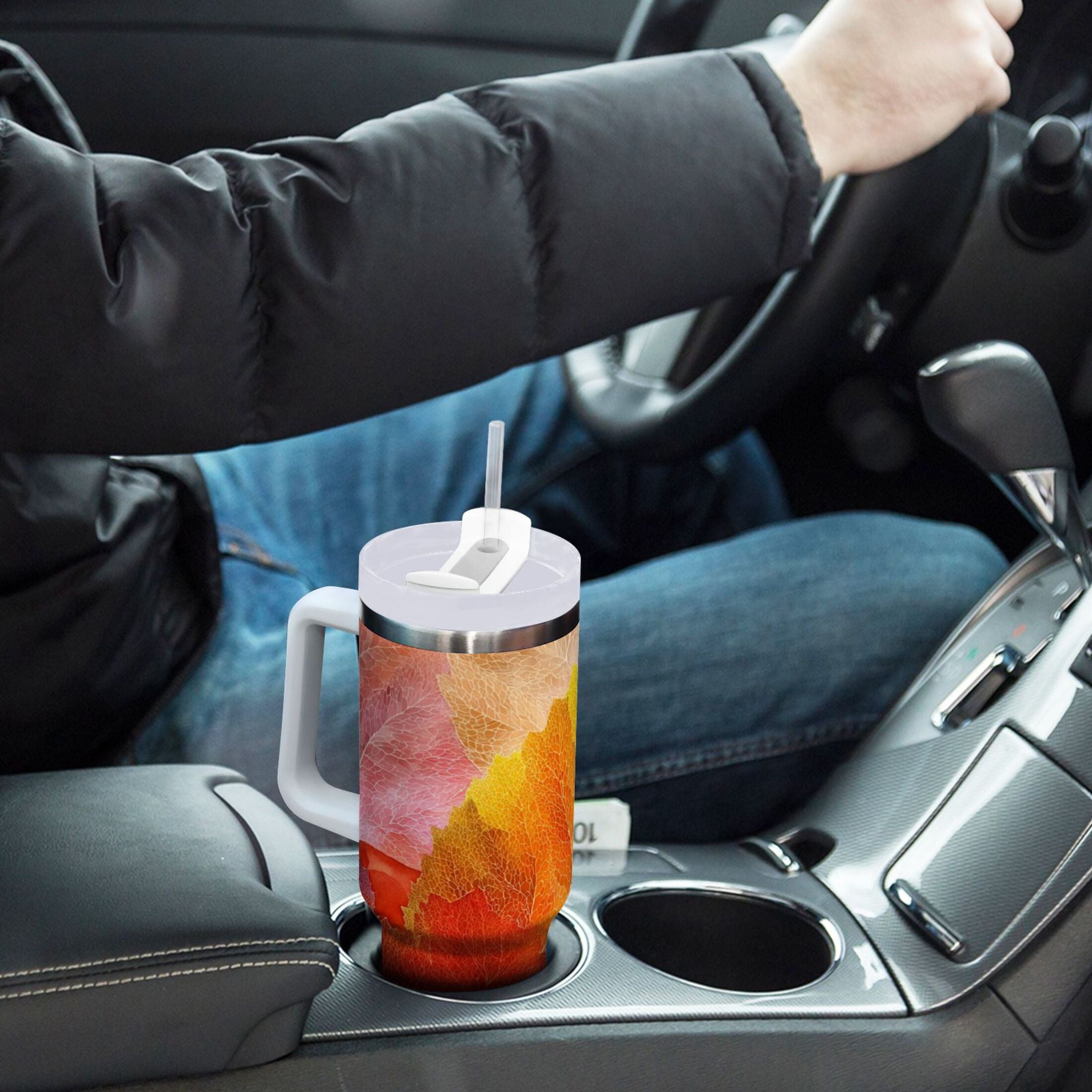 30 oz Insulated Stainless Steel Tumbler Double Wall Stainless Steel Tumbler with 2-Way Drinking Various Shades Autumn Leaves - GYLD