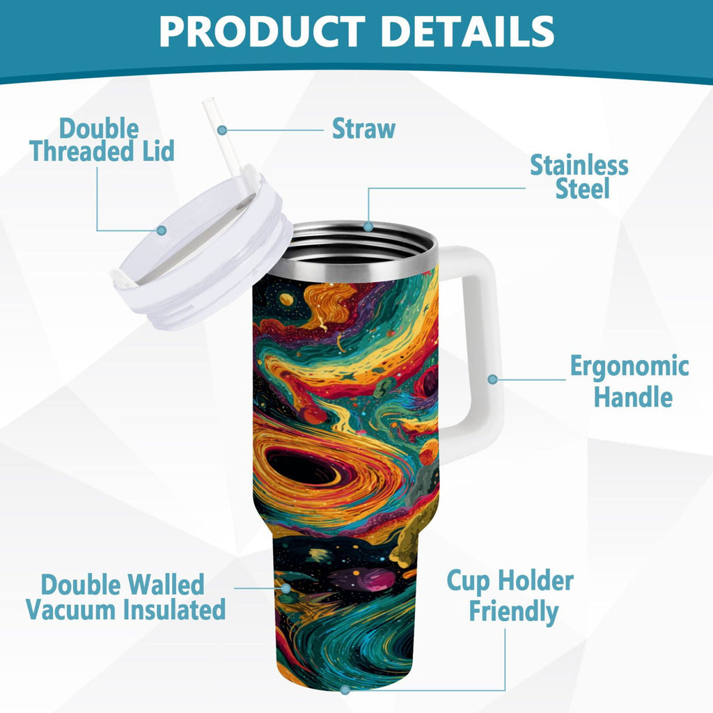 40 oz Insulated Stainless Steel Tumbler Double Wall Stainless Steel Tumbler with 2-Way Drinking Swirling Galaxy - 9KKU