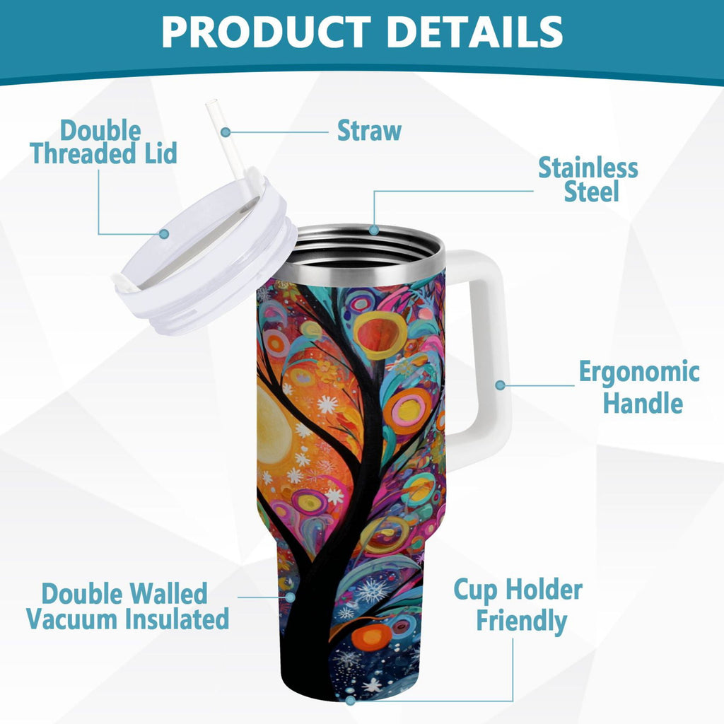 30 oz Insulated Stainless Steel Tumbler Double Wall Stainless Steel Tumbler with 2-Way Drinking Beautiful Abstract Tree Painting - WD6M