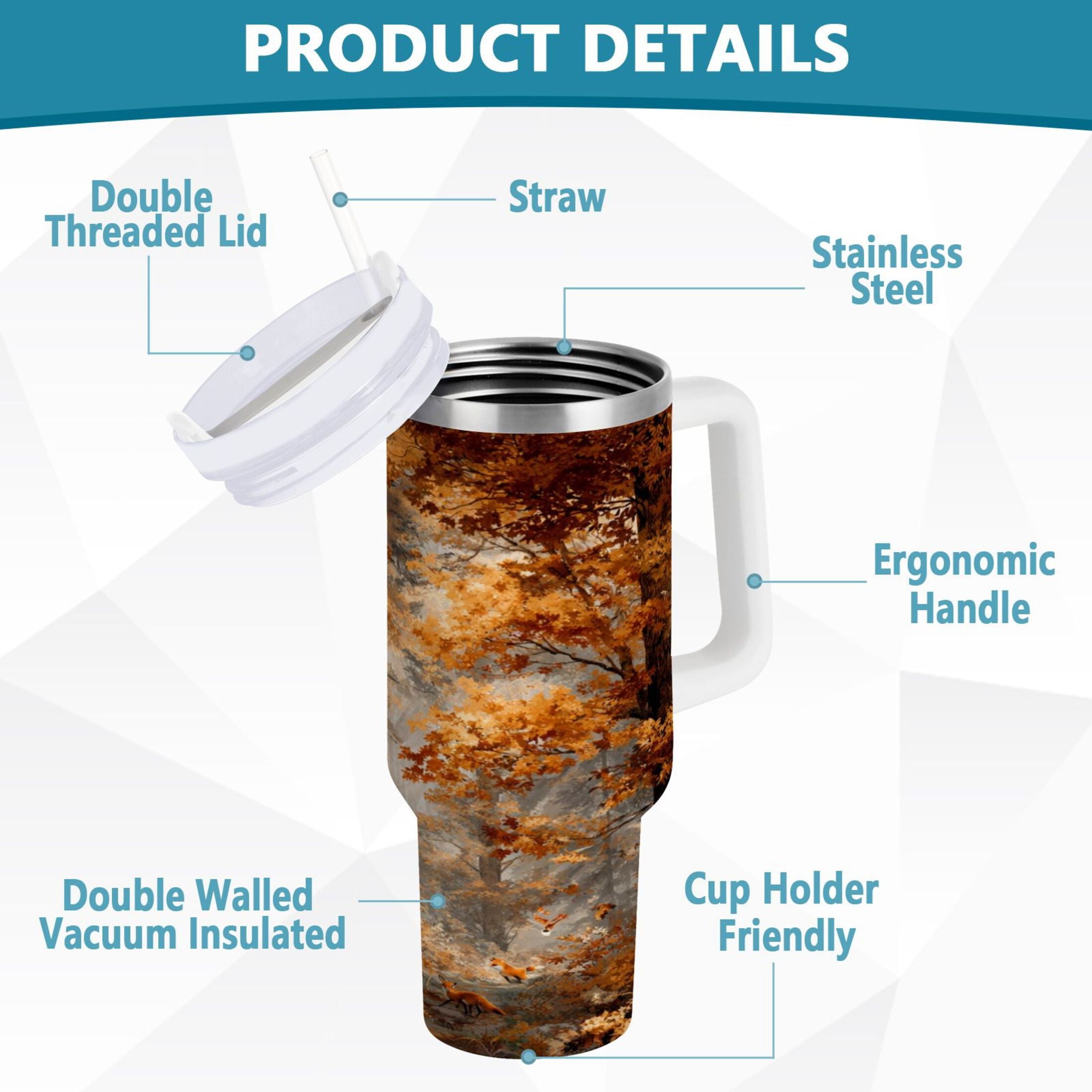 30 oz Insulated Stainless Steel Tumbler Double Wall Stainless Steel Tumbler with 2-Way Drinking Beautiful Autumn Forest - TMGP