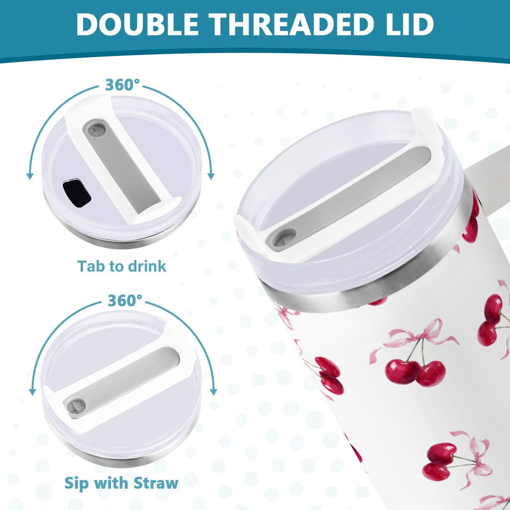 30 oz Insulated Stainless Steel Tumbler Double Wall Stainless Steel Tumbler with 2-Way Drinking Watercolor Cherries Pattern - YEYV