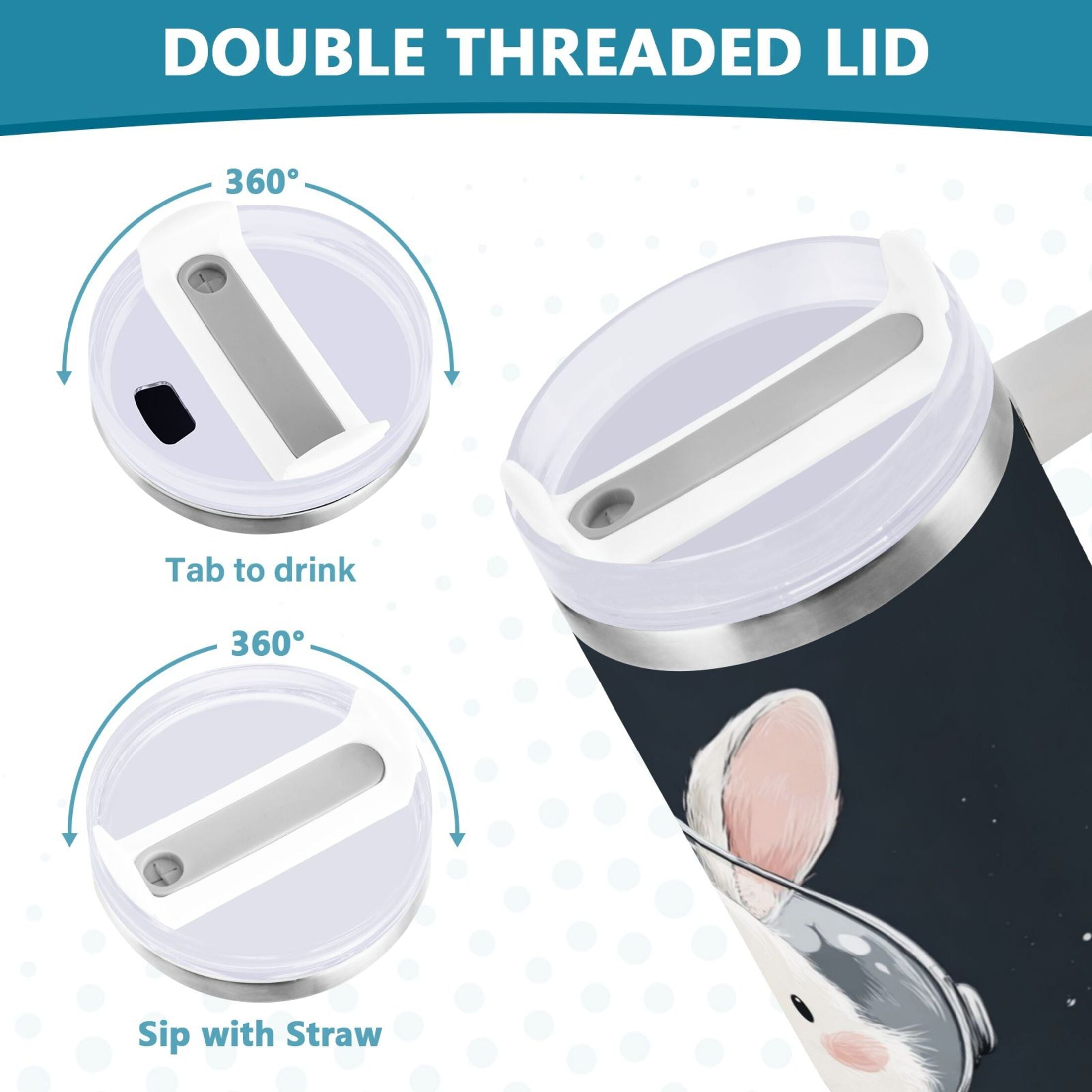 40 oz Insulated Stainless Steel Tumbler Double Wall Stainless Steel Tumbler with 2-Way Drinking Rabbit in A Space - N3QF