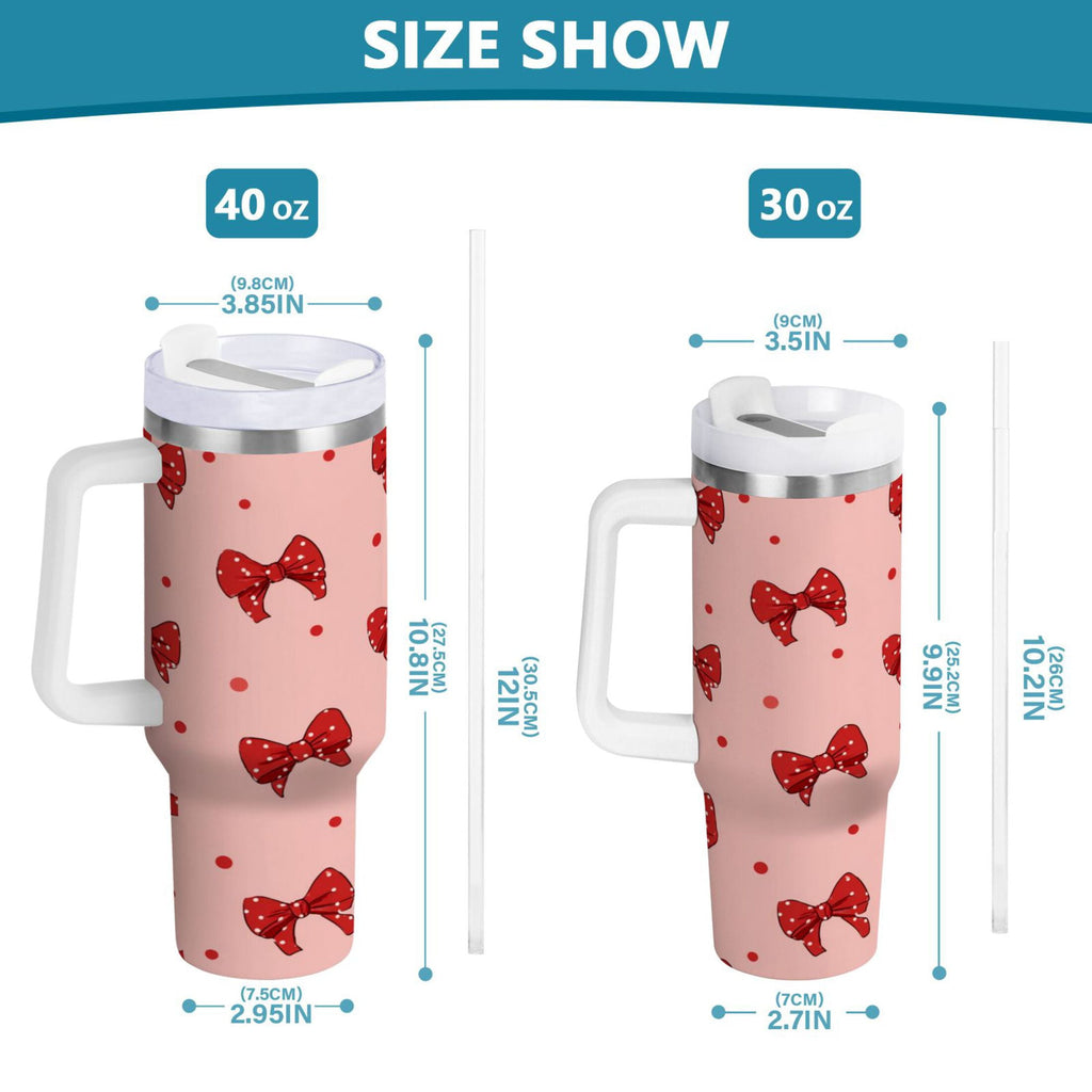 40 oz Insulated Stainless Steel Tumbler Double Wall Stainless Steel Tumbler with 2-Way Drinking Red Bows and Polka Dots - JG7X