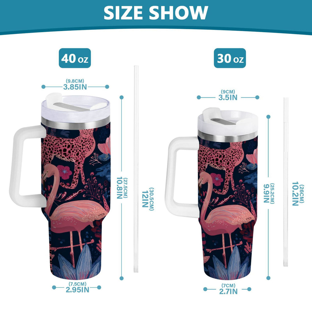 30 oz Insulated Stainless Steel Tumbler Double Wall Stainless Steel Tumbler with 2-Way Drinking Flamingos and Leopard Print - C5CH