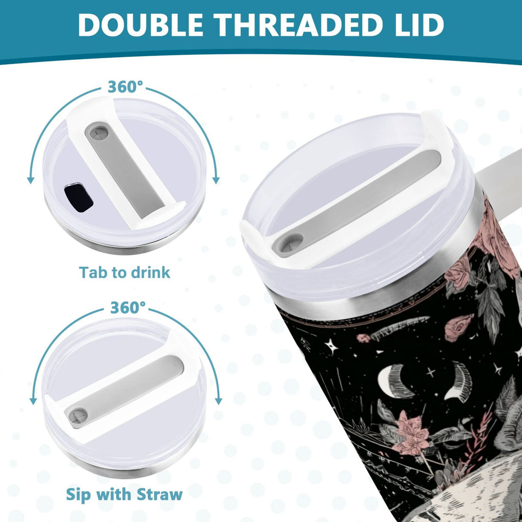 40 oz Insulated Stainless Steel Tumbler Double Wall Stainless Steel Tumbler with 2-Way Drinking Butterfly Surrounded by Flowers - 5VJE