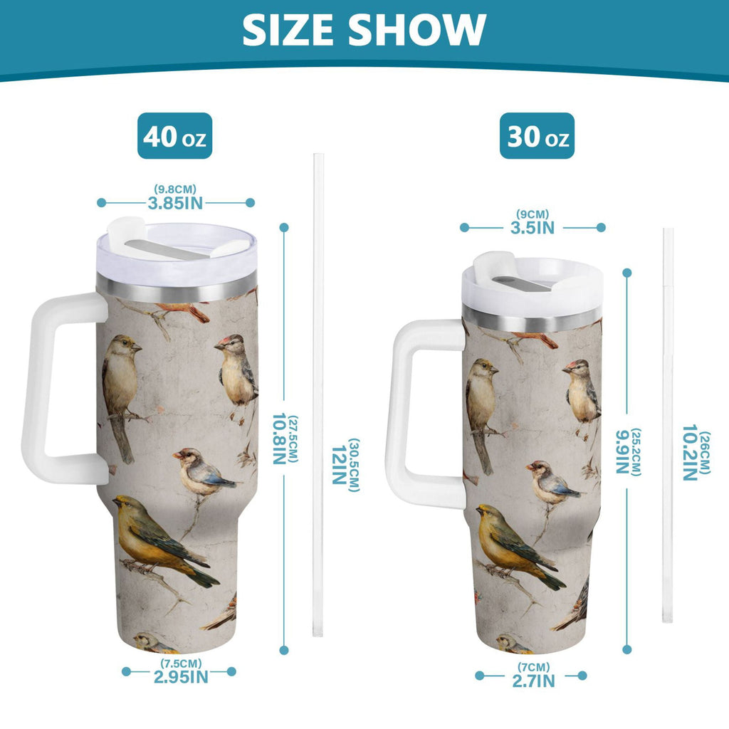 40 oz Insulated Stainless Steel Tumbler Double Wall Stainless Steel Tumbler with 2-Way Drinking Birds Pattern - AKAL