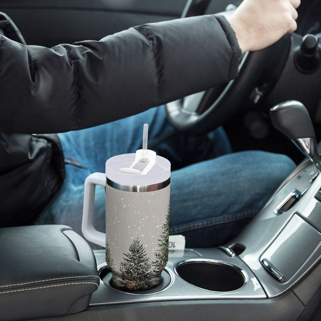 30 oz Insulated Stainless Steel Tumbler Double Wall Stainless Steel Tumbler with 2-Way Drinking Christmas Deer and Snowmen - YCM4