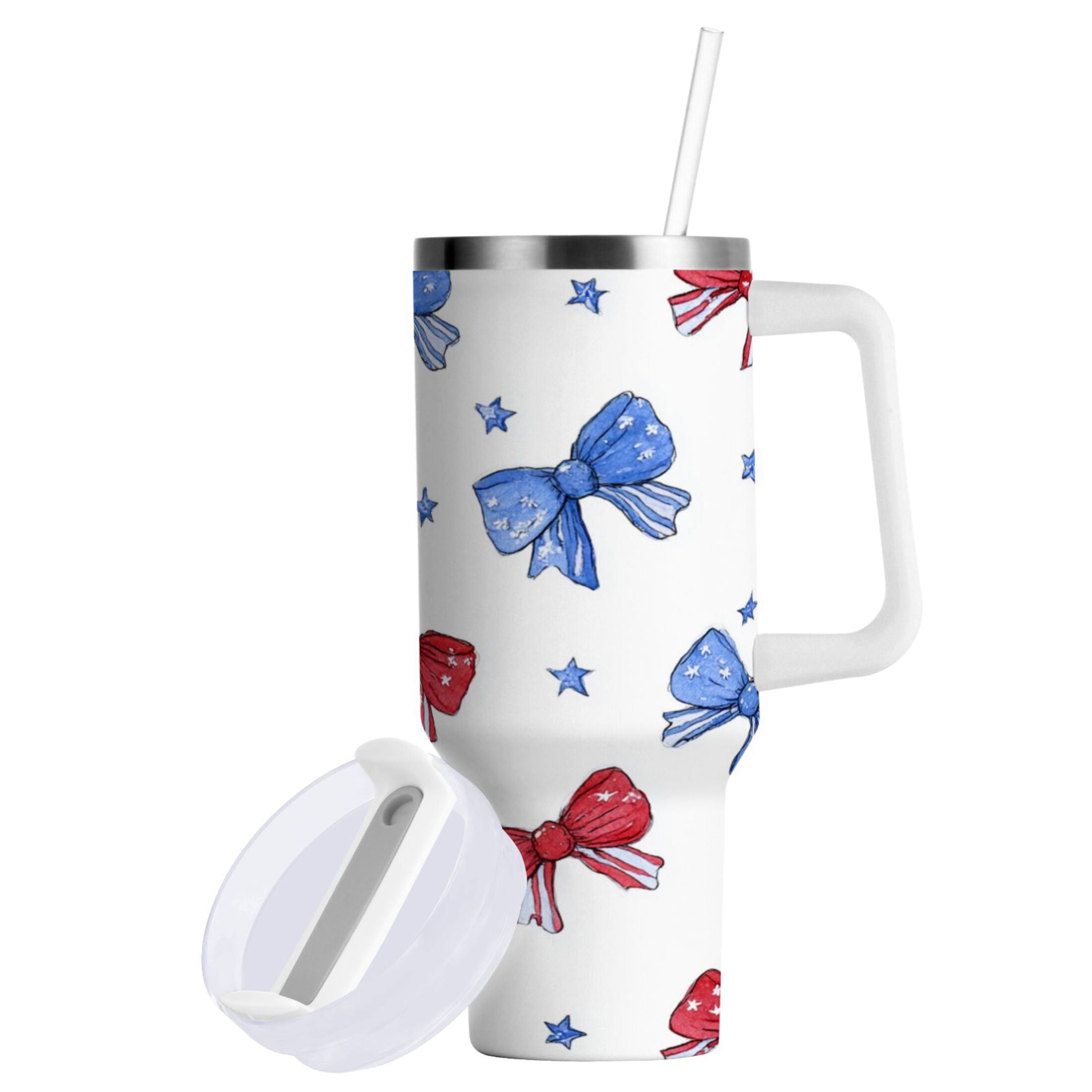 40 oz Insulated Stainless Steel Tumbler Double Wall Stainless Steel Tumbler with 2-Way Drinking Hand-drawn Bows - RTPG