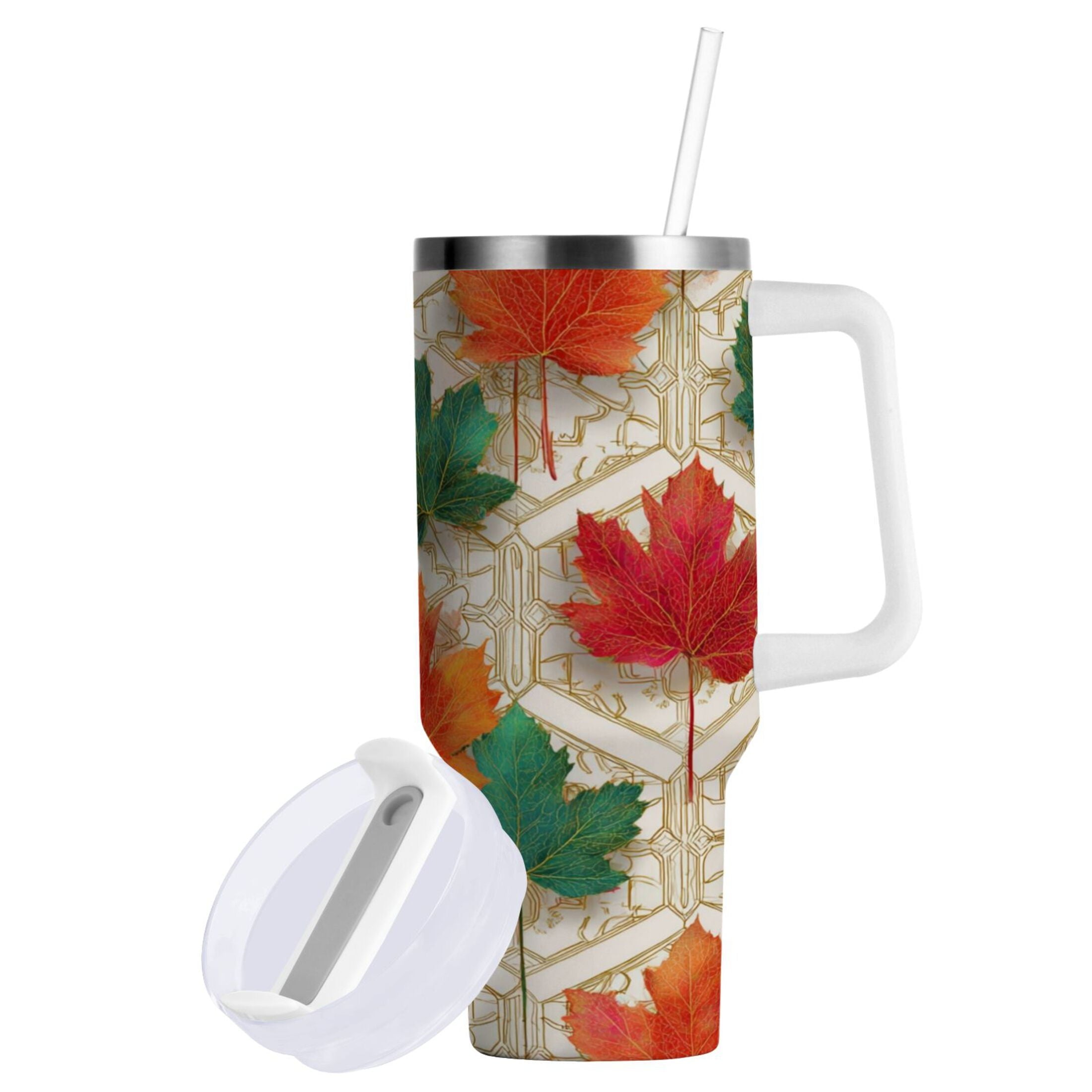 30 oz Insulated Stainless Steel Tumbler Double Wall Stainless Steel Tumbler with 2-Way Drinking Green and Red Maple Leaves - 6B8Z