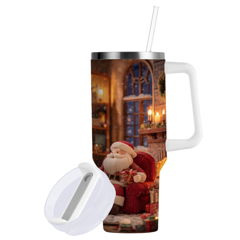 40 oz Insulated Stainless Steel Tumbler Double Wall Stainless Steel Tumbler with 2-Way Drinking Sitting Santa Claus - THC6