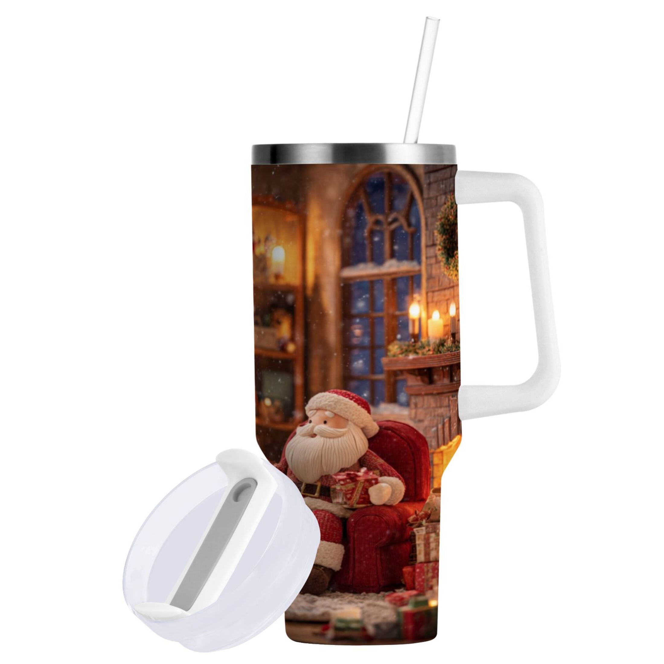 40 oz Insulated Stainless Steel Tumbler Double Wall Stainless Steel Tumbler with 2-Way Drinking Sitting Santa Claus - THC6