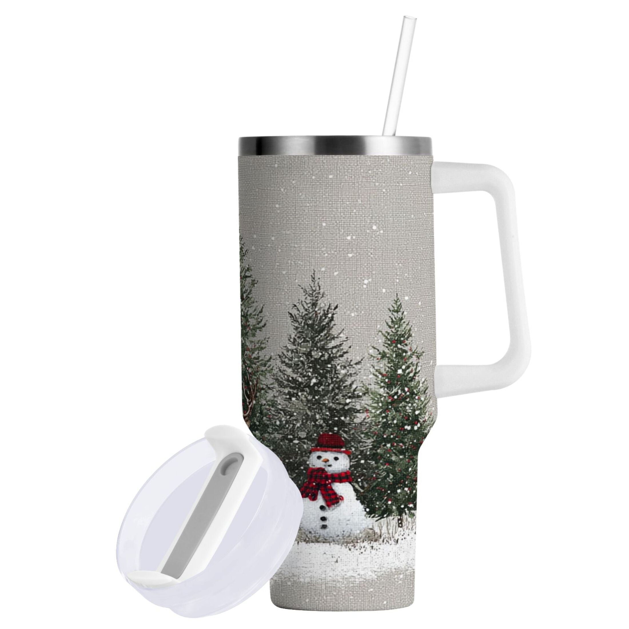 30 oz Insulated Stainless Steel Tumbler Double Wall Stainless Steel Tumbler with 2-Way Drinking Christmas Deer and Snowmen - YCM4