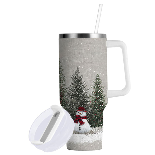 30 oz Insulated Stainless Steel Tumbler Double Wall Stainless Steel Tumbler with 2-Way Drinking Christmas Deer and Snowmen - YCM4