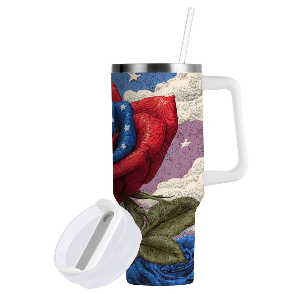 40 oz Insulated Stainless Steel Tumbler Double Wall Stainless Steel Tumbler with 2-Way Drinking Roses and Clouds - 95NT