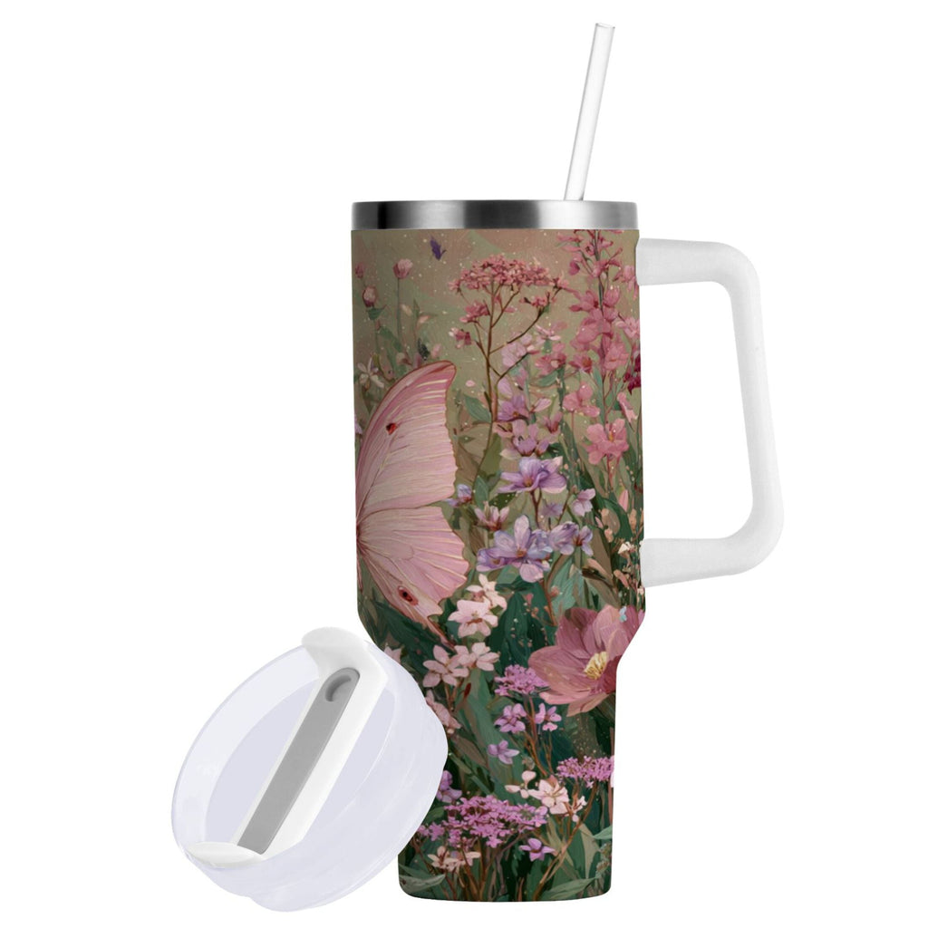 30 oz Insulated Stainless Steel Tumbler Double Wall Stainless Steel Tumbler with 2-Way Drinking Delicate Butterfly - A5SF