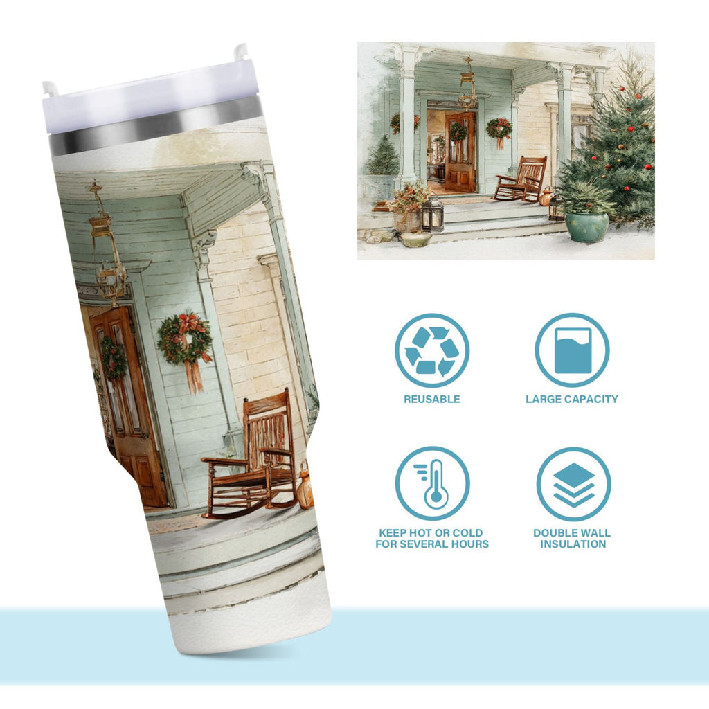 30 oz Insulated Stainless Steel Tumbler Double Wall Stainless Steel Tumbler with 2-Way Drinking Charming Christmas Doorway - 3D2B
