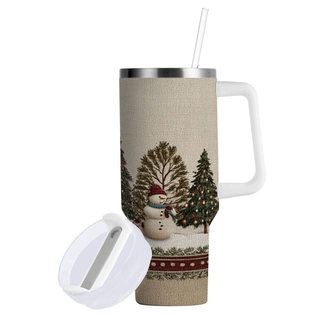30 oz Insulated Stainless Steel Tumbler Double Wall Stainless Steel Tumbler with 2-Way Drinking Snowmen and Deer in The Forest - ENBF