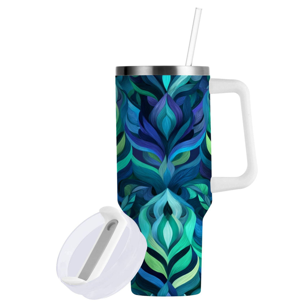 40 oz Insulated Stainless Steel Tumbler Double Wall Stainless Steel Tumbler with 2-Way Drinking Elegant Blue Abstract Shapes - 6YY7