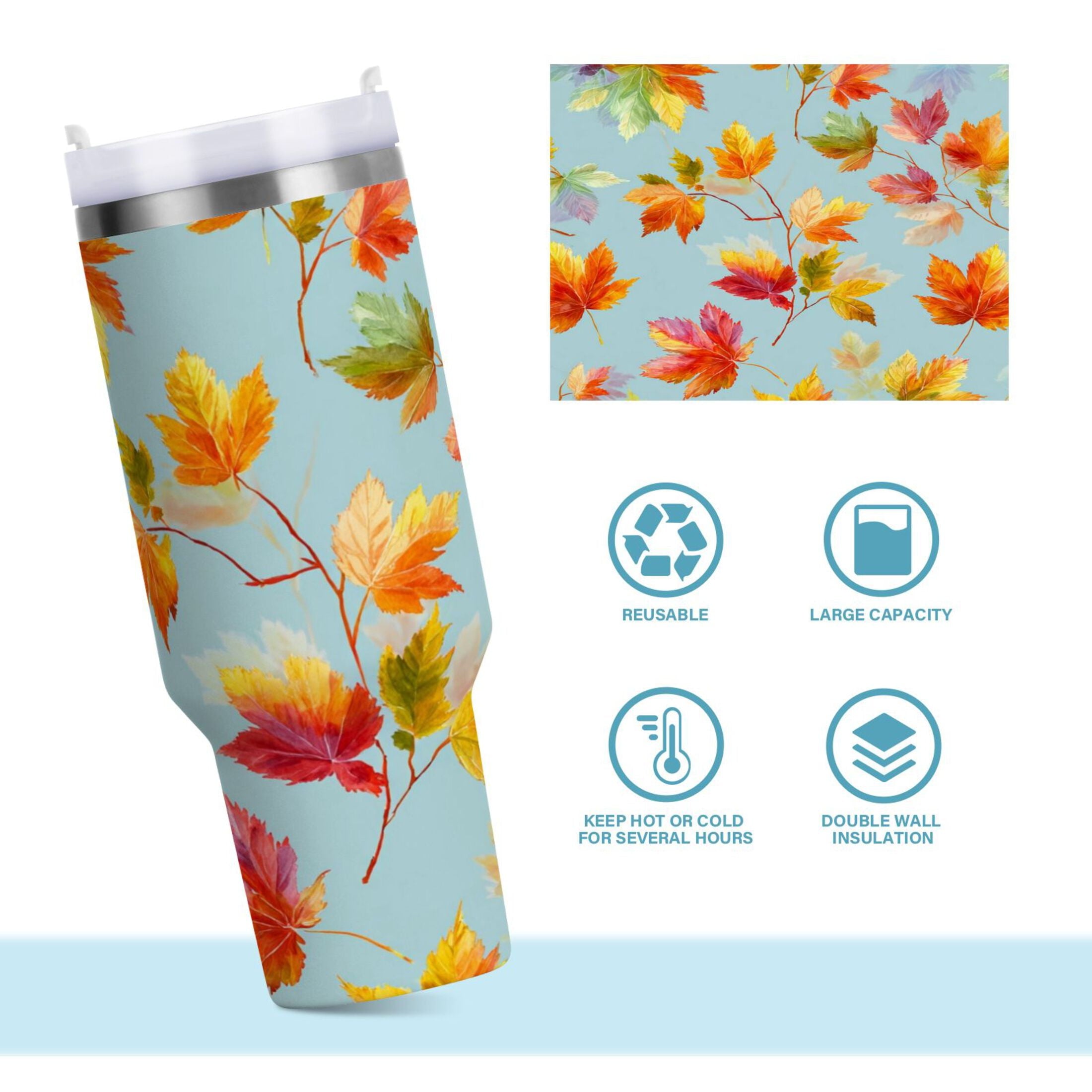 30 oz Insulated Stainless Steel Tumbler Double Wall Stainless Steel Tumbler with 2-Way Drinking Colorful Autumn Maple Leaves - 5L9A