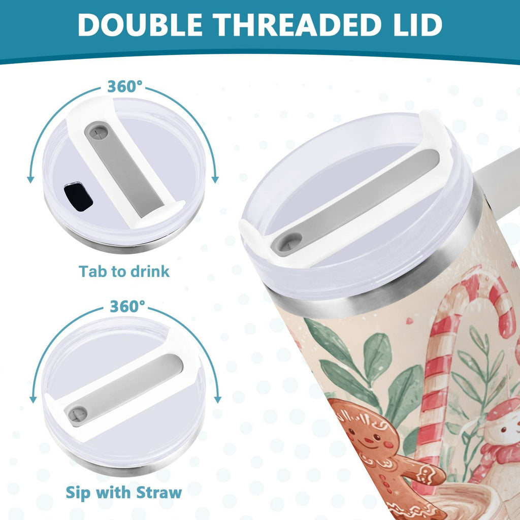 30 oz Insulated Stainless Steel Tumbler Double Wall Stainless Steel Tumbler with 2-Way Drinking Cute Christmas Design - HMBP